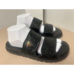 NEW GUESS Fabulon logo-embossed flat slide sandals adjustable double straps SZ 9